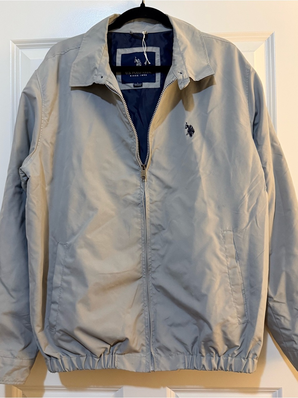 Vintage Men’s US Polo Association Grey Navy Lined Windbreaker Jacket Large GUC